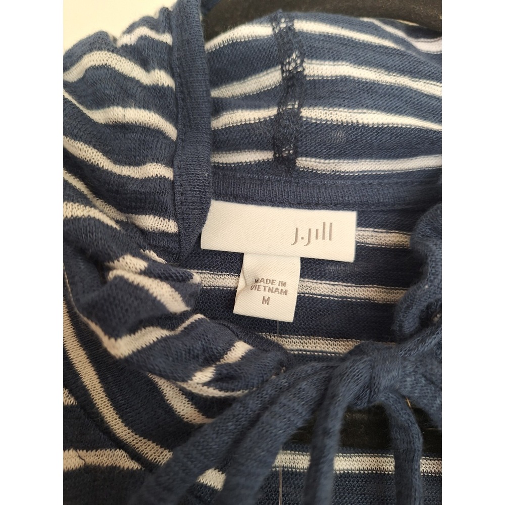 J Jill Blue White hoodie linen 58% size M - Picture 2 of 7
